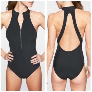 Athleta Bonaire Black Zip Front One Piece Swimsuit Size XS